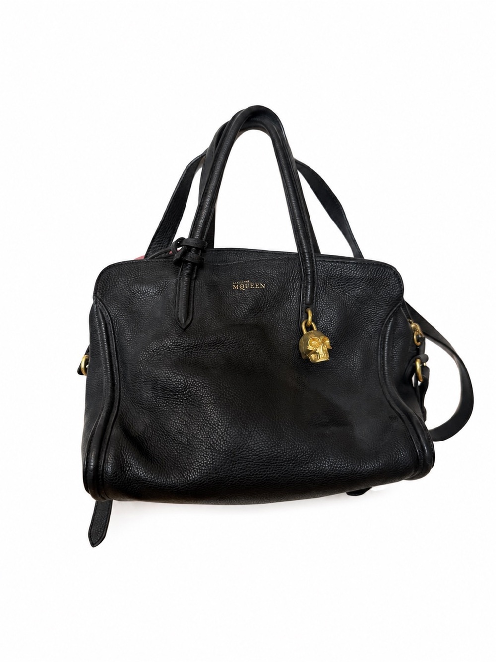 Alexander McQueen Pebbled Calfskin Mini Skull Padlock Zip Around Tote Black